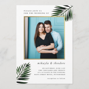 Faux Gold Frame with Palm Photo Wedding Invitation