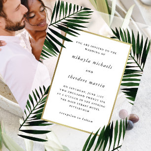 Faux Gold Frame with Palm Wedding  Acrylic Invitations
