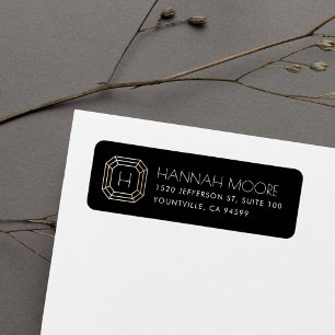Faux Gold Gemstone Monogram Return Address