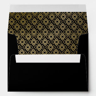 Faux Gold Geometric Back Flap Address Dark Black Envelope