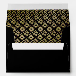 Faux Gold Geometric Back Flap Address Dark Black Envelope