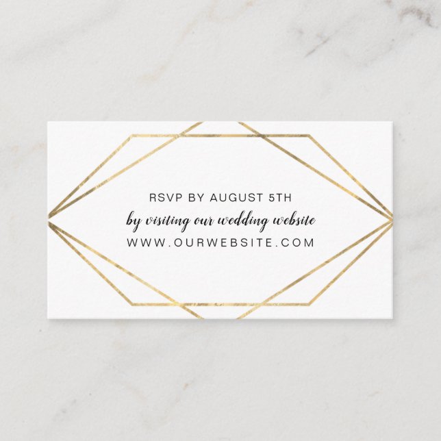 Faux Gold Geometric Frame wedding RSVP online card (Front)