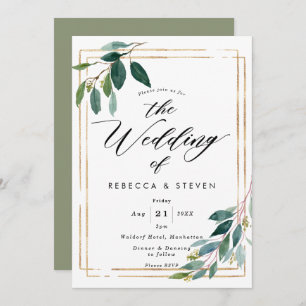 faux gold geometric greenery wedding invitation