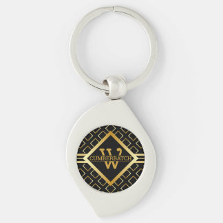 FAUX Gold Geometric Pattern MONOGRAM on BLACK Keychain