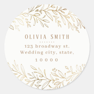 Faux gold gilded botanical elegant return address classic round sticker