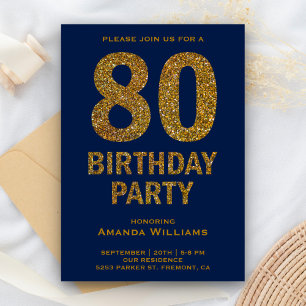 Faux Gold Glitter 80th Birthday Party Invitation