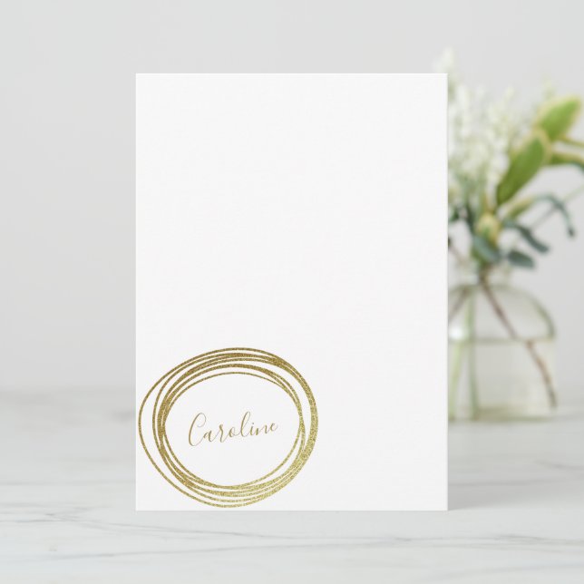 Faux Gold Glitter Abstract Circle Script Name Card (Standing Front)
