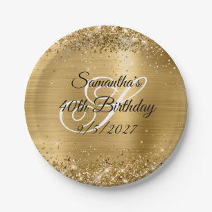 Faux Gold Glitter and Foil 40th Birthday Paper Plate