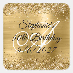 Faux Gold Glitter and Foil 50th Birthday Square Sticker