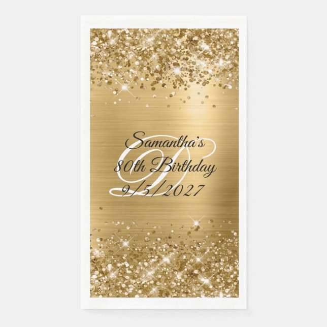 Faux Gold Glitter and Foil 80th Birthday Napkin (Front)