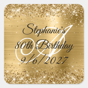 Faux Gold Glitter and Foil 80th Birthday Square Sticker