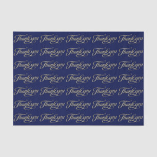 Faux Gold Glitter And Navy Blue Thank You Pattern Tissue Paper