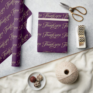 Faux Gold Glitter And Purple Thank You Pattern 2 Wrapping Paper