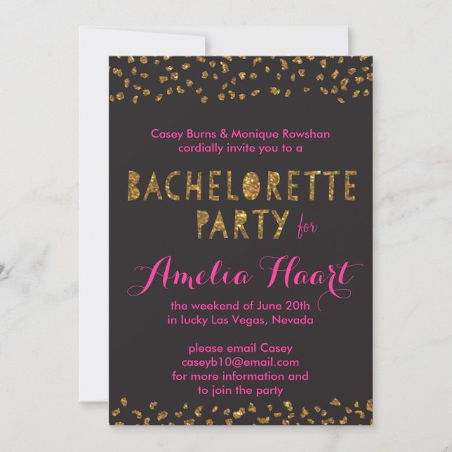 Faux Gold Glitter Animal Print Bachelorette Party Invitation (Front)