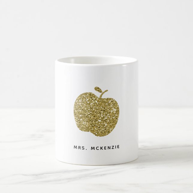 Faux Gold Glitter Apple | Teacher Coffee Mug (Center)