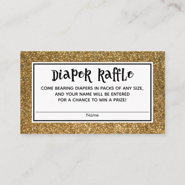 Faux Gold Glitter Baby Shower Diaper Raffle Cards (Front)