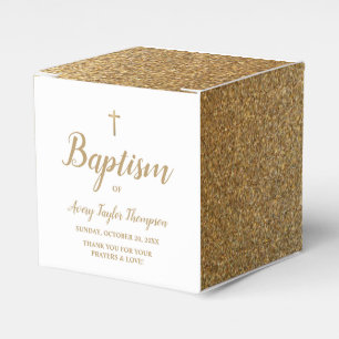 Faux Gold Glitter Baptism with Cross Personalized Favor Box