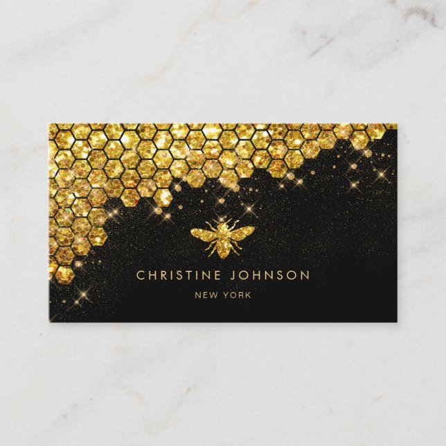 faux gold glitter bee  business card (Front)
