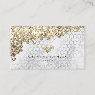 faux gold glitter bee on grey business card