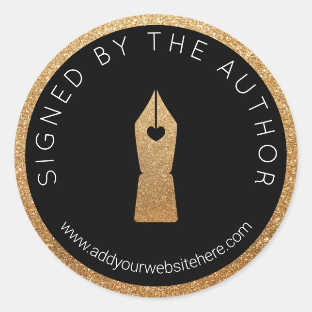 Faux Gold Glitter Black Signed by the Author Classic Round Sticker (Front)