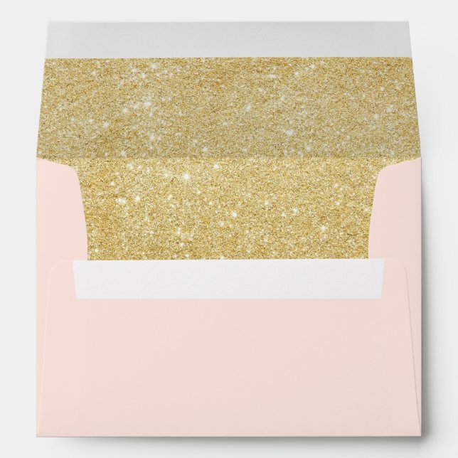 Faux Gold Glitter Blush Pink Return Address Envelopes (Back (Bottom))