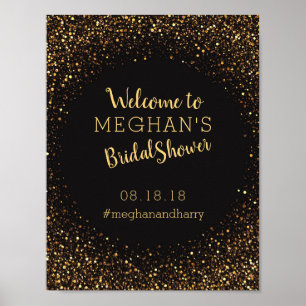 Faux Gold Glitter Bridal Shower Welcome Sign Black