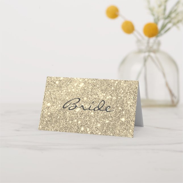 Faux Gold Glitter Bride Place Card (Front)