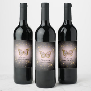 faux gold glitter butterfly  wine label