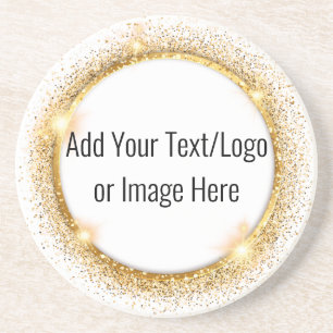 Faux Gold Glitter Circle Frame Sandstone Coaster