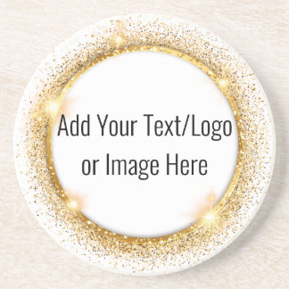 Faux Gold Glitter Circle Frame Sandstone Coaster