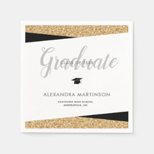 Faux Gold Glitter Class of 2025 Graduation Napkin