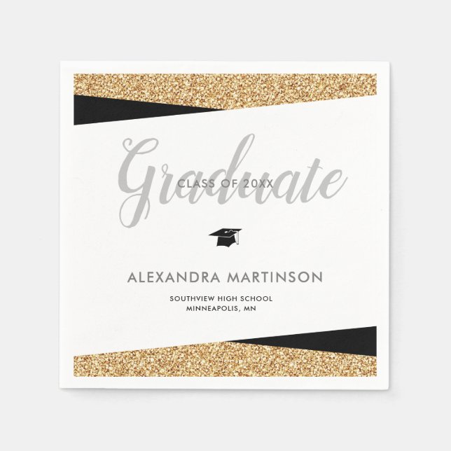 Faux Gold Glitter Class of 2025 Graduation Napkin (Front)