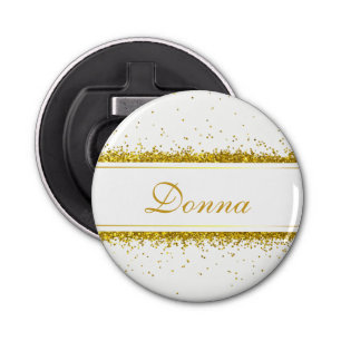 Faux Gold Glitter Confetti Name Bottle Opener