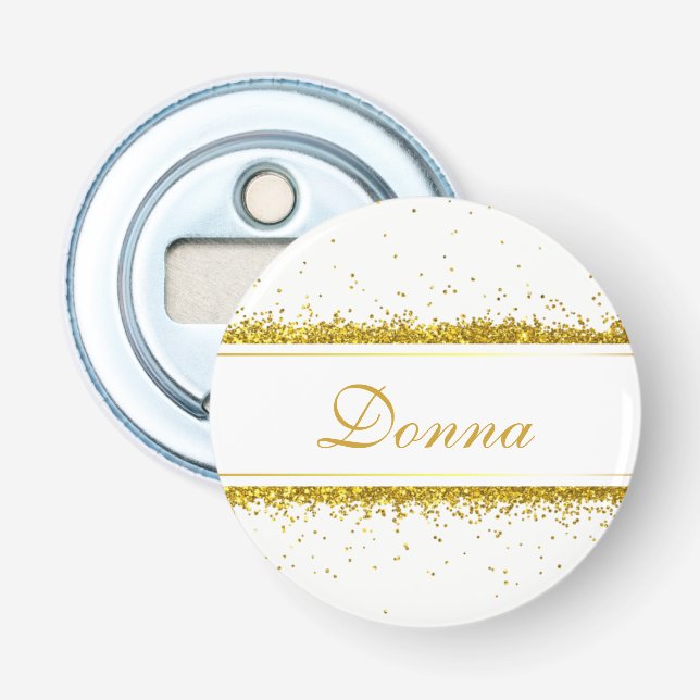 Faux Gold Glitter Confetti Name Bottle Opener (Front)