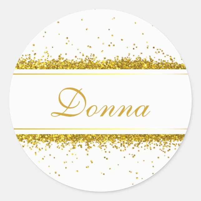 Faux Gold Glitter Confetti Name Classic Round Sticker (Front)