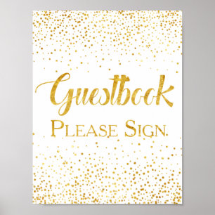 Faux Gold Glitter Confetti Wedding Guestbook Sign