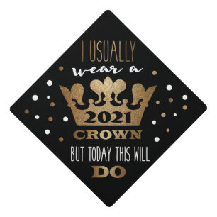 Faux Gold Glitter Crown Graduation Class of 2021 Cap Topper