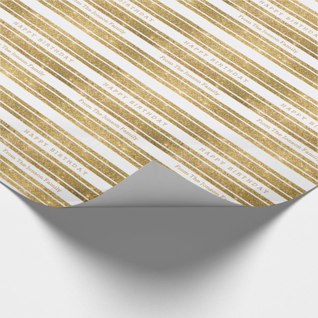 Faux Gold Glitter Custom Birthday Paper Wrap (Corner)
