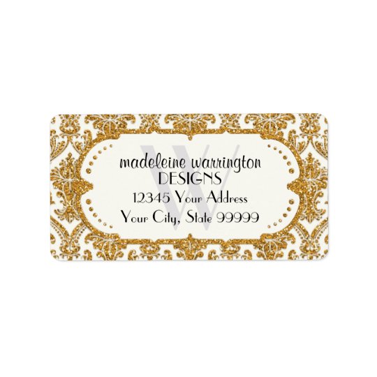 Faux Gold Glitter Damask Floral Pattern Business