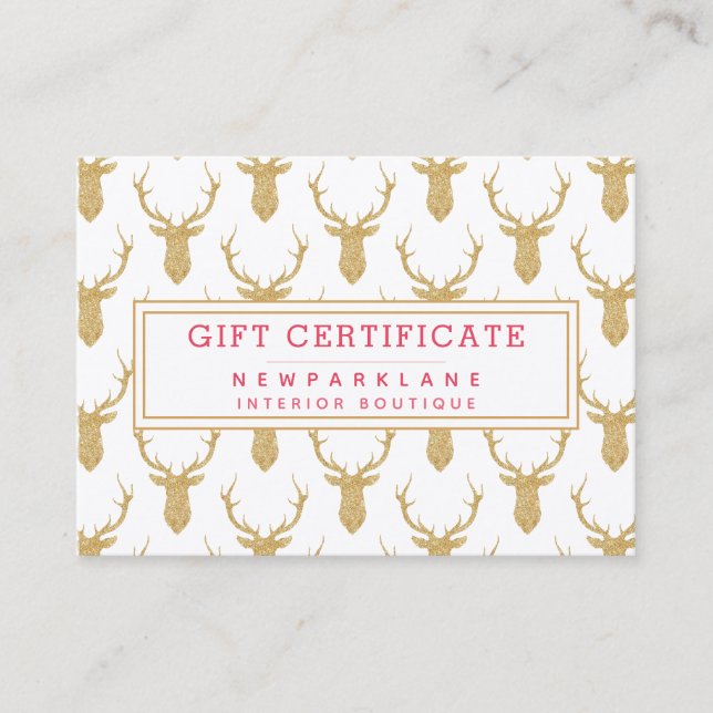 Faux Gold Glitter Deer Christmas Gift Certificate (Front)