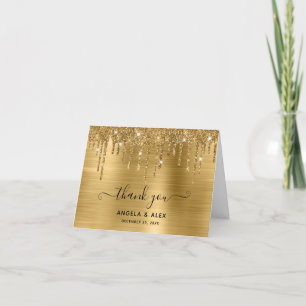 Faux Gold Glitter Drips Foil Wedding Thank You Card
