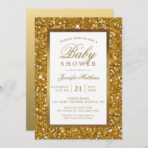 Faux Gold Glitter Elegant Baby Shower Invite