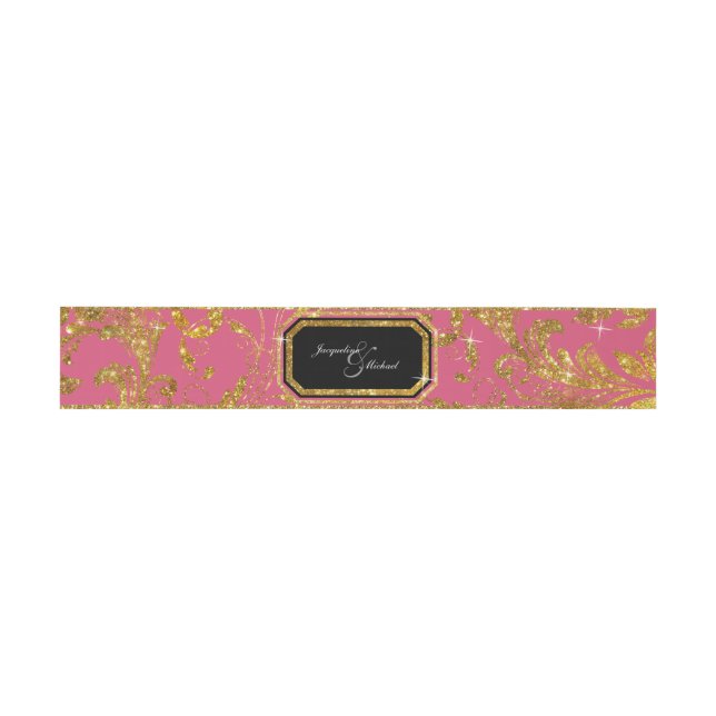 Faux Gold Glitter Elegant Scroll Classy Wedding Invitation Belly Band (Flat)