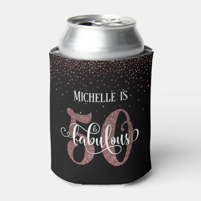 Faux Gold Glitter Festive 50 & Fabulous Birthday Can Cooler (Can Front)