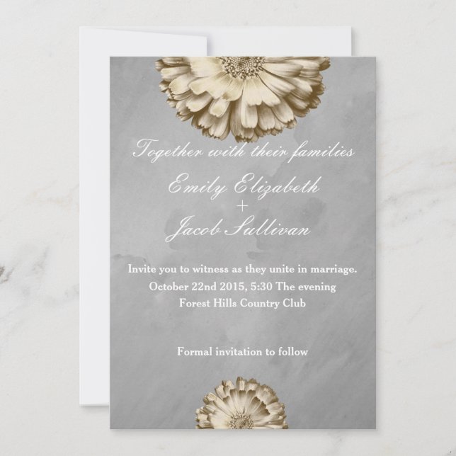 Faux Gold Glitter Foil Daisy Inspired Wedding Save The Date (Front)