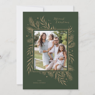 Faux Gold Glitter Foliage Christmas Holiday Card