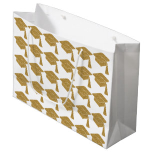 Faux Gold Glitter Grad Cap Graduation Large Gift Bag