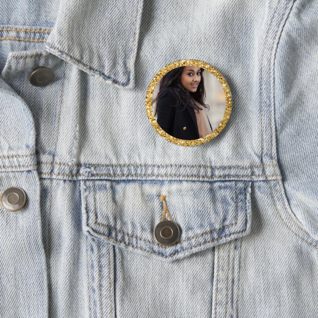 Faux Gold Glitter Graduation Student Photo 2 Inch Round Button (In Situ)