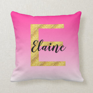 Faux Gold Glitter Initial Letter E Pink Gradient Throw Pillow