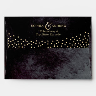 Faux gold glitter liner & return address black envelopes
